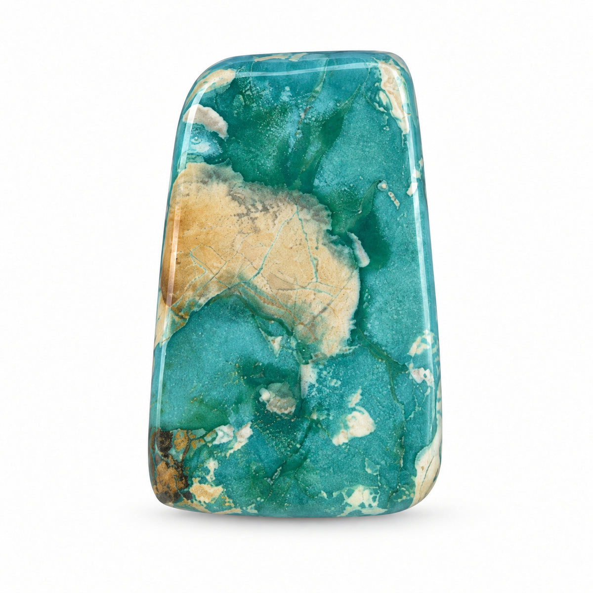 C3 Royston Turquoise Montezuma Mine Cabochon on a white studio background