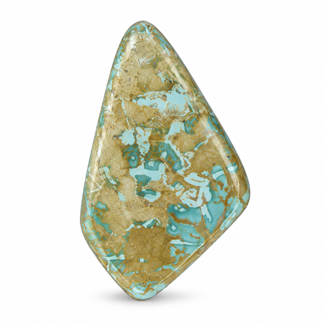 F10 Royston Turquoise Montezuma Mine Cabochon on a white studio background