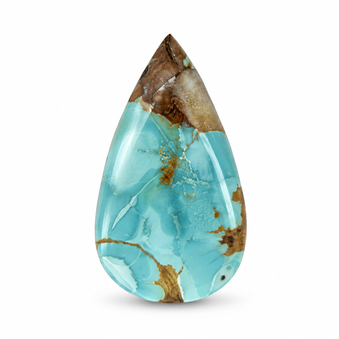 F13 Royston Turquoise Montezuma Mine Cabochon on a white studio background