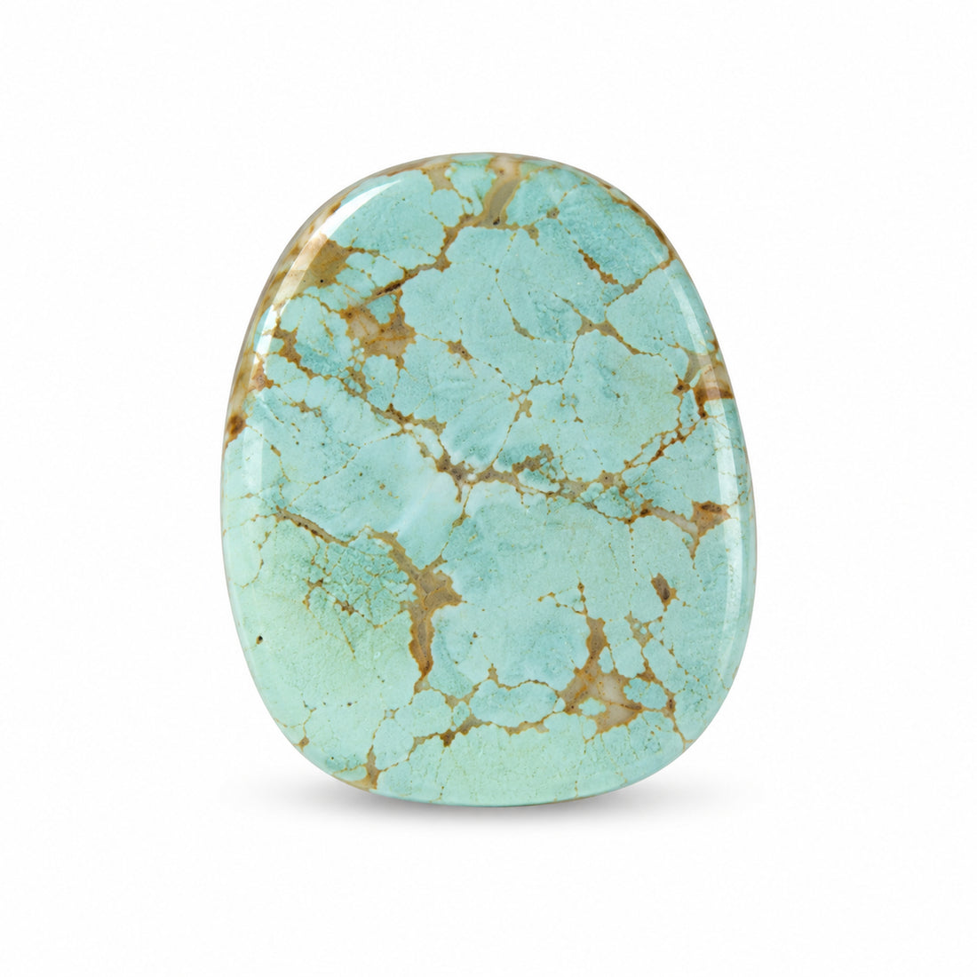 F14 Royston Turquoise Montezuma Mine Cabochon on a white studio background