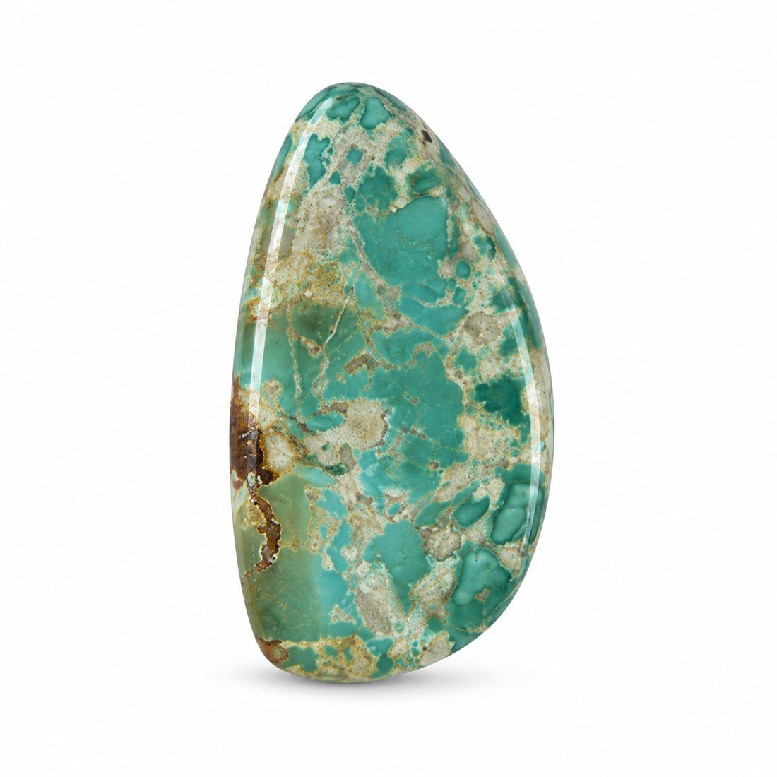 F15 Royston Turquoise Montezuma Mine Cabochon on a white studio background