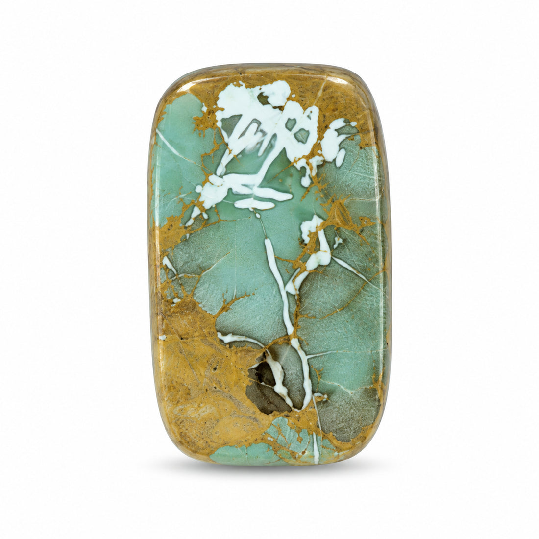 F1 Royston Turquoise Montezuma Mine Cabochon on a white studio background