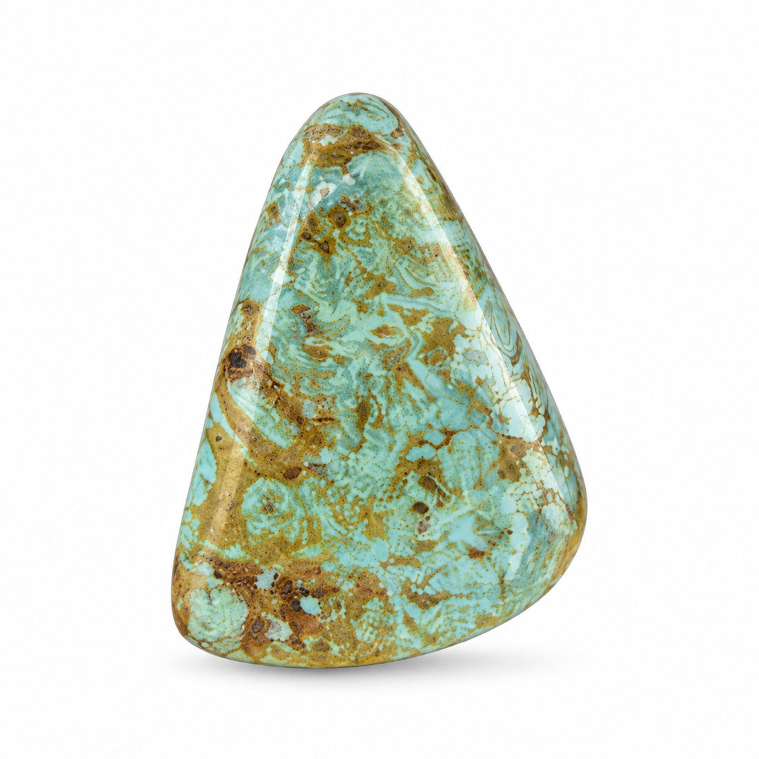 F6 Royston Turquoise Montezuma Mine Cabochon on a white studio background