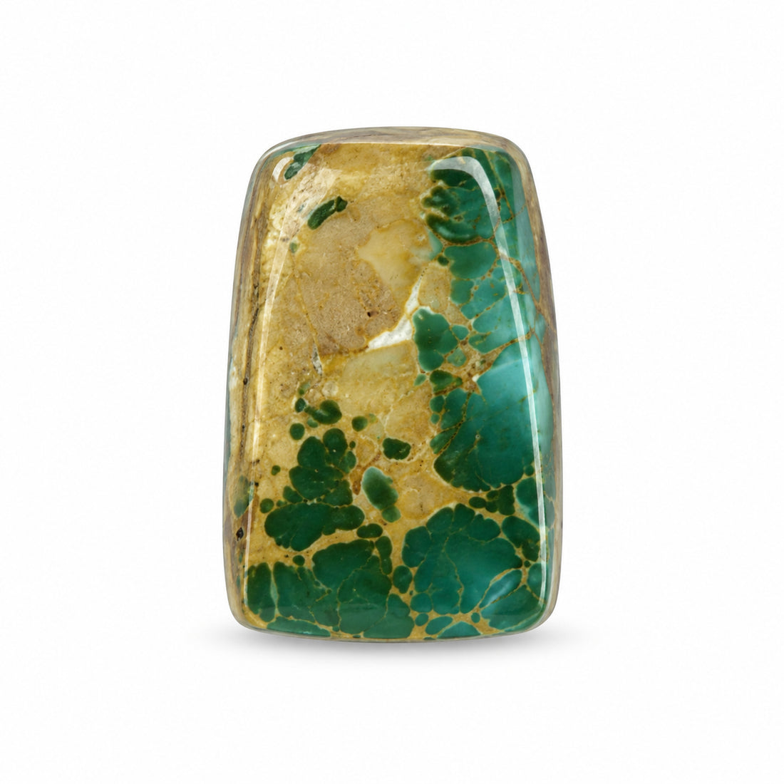 L10 Royston Turquoise Montezuma Mine Cabochon on a white studio background
