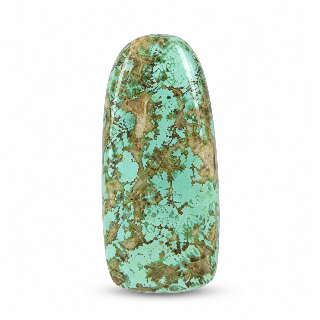L11 Royston Turquoise Montezuma Mine Cabochon on a white studio background