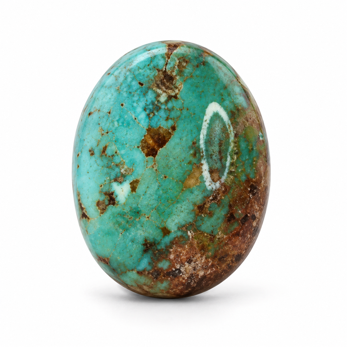 Royston Turquoise cabochon K1.0, batch September 24, 2026, front view